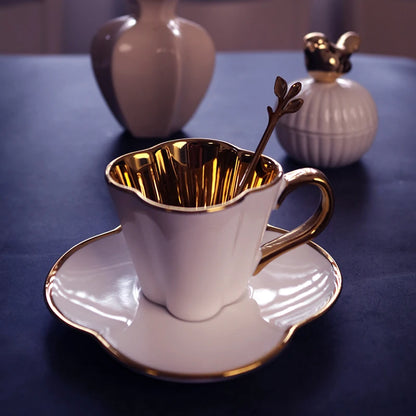 Gold-Handle Bone China Cup & Saucer Set
