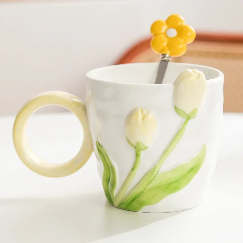 Tulip Ceramic Mug & Spoon
