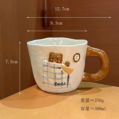 3D Embossed Bear Ceramic Bowl Plate Mug Set, Kids Dinnerware, Creative Quilt Bear Tableware For Holiday Wedding Souvenir Gift