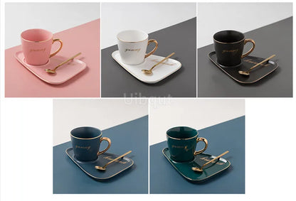 Luxury Ceramic Coffee Cup, Spoon & Saucer Set