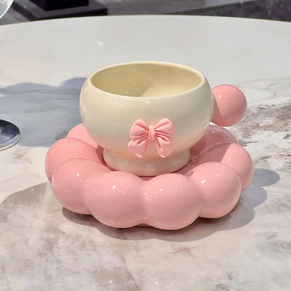 Bow Ceramic Coffee Cup & Flower Saucer