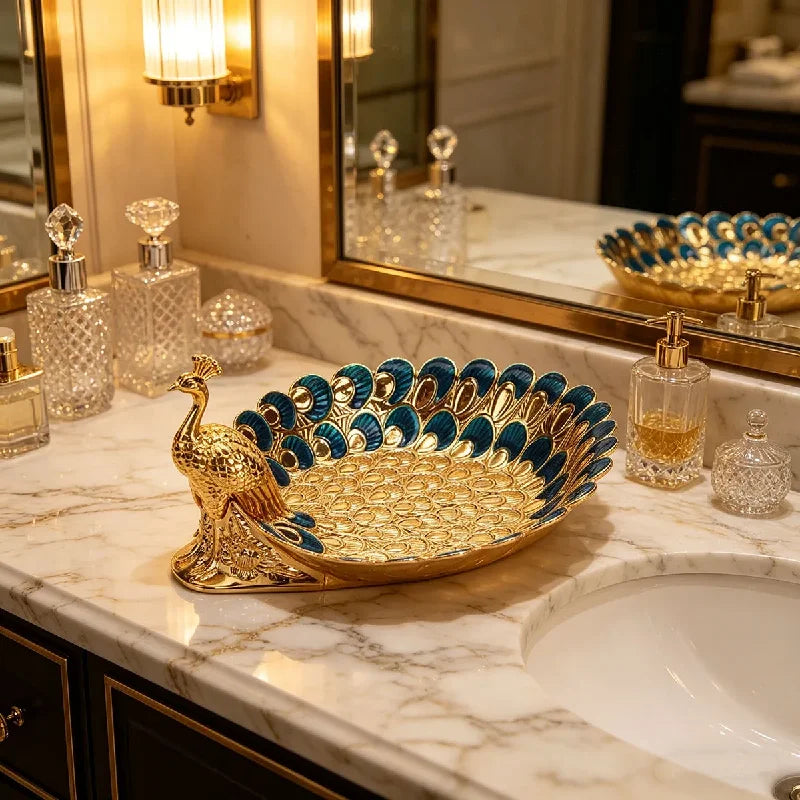 Golden Peacock Decorative Serving Tray