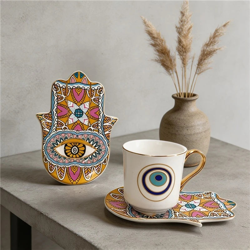 Hamsa Evil Eye Coffee Cup & Saucer – 200ml