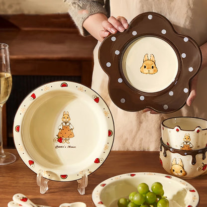 Creative Rabbit Pattern Ceramic Bowl Relief Porcelain Rice Bowls 4.5Inches Cute Home Yogurt Small Bowl Tableware Cake Fruit Bowl