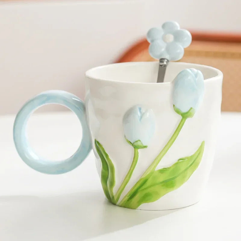 Tulip Ceramic Mug & Spoon