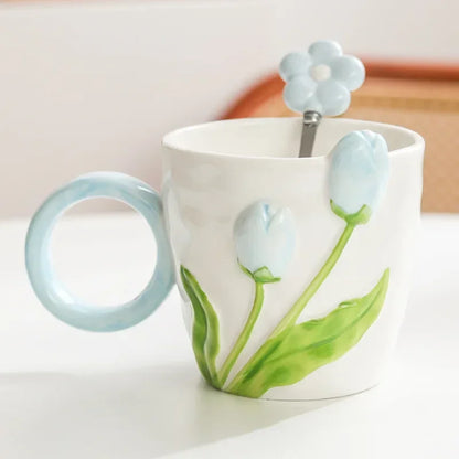 Tulip Ceramic Mug & Spoon