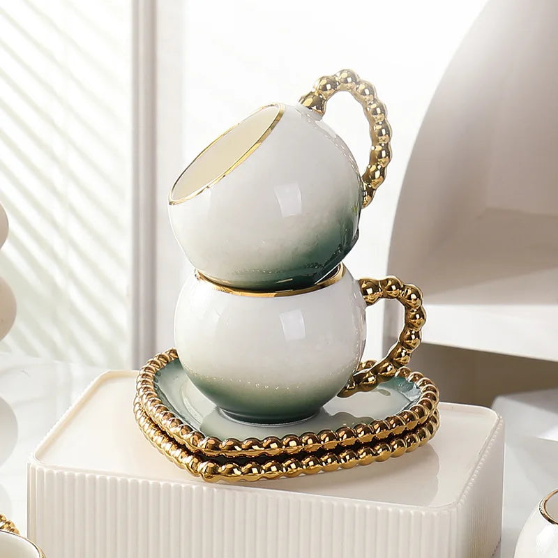 Gold-Dot Heart Porcelain Cup & Saucer