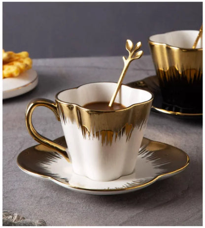 Gold-Handle Bone China Cup & Saucer Set