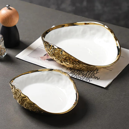 Gold-Trim Shell-Shaped Ceramic Serving Plate