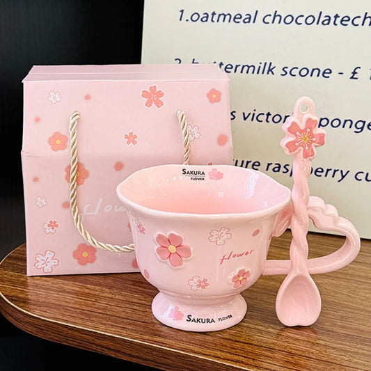 Sakura Relief Mug with Spoon