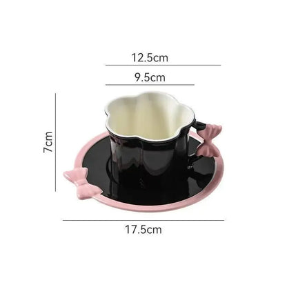 French Pink Bow Ceramic Coffee Cup Set