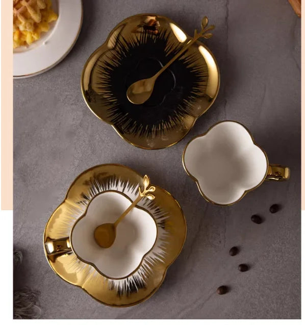 Gold-Handle Bone China Cup & Saucer Set