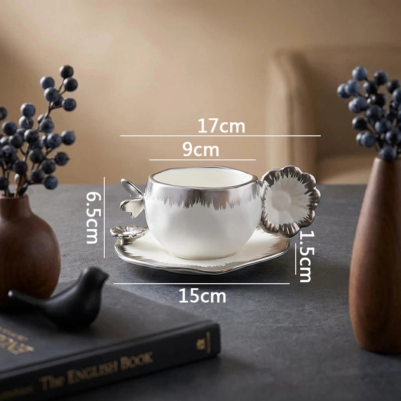 Gold & Silver Porcelain Cup and Saucer – 240ml