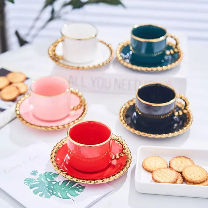 Gold-Inlay Turkish Coffee Cup & Saucer