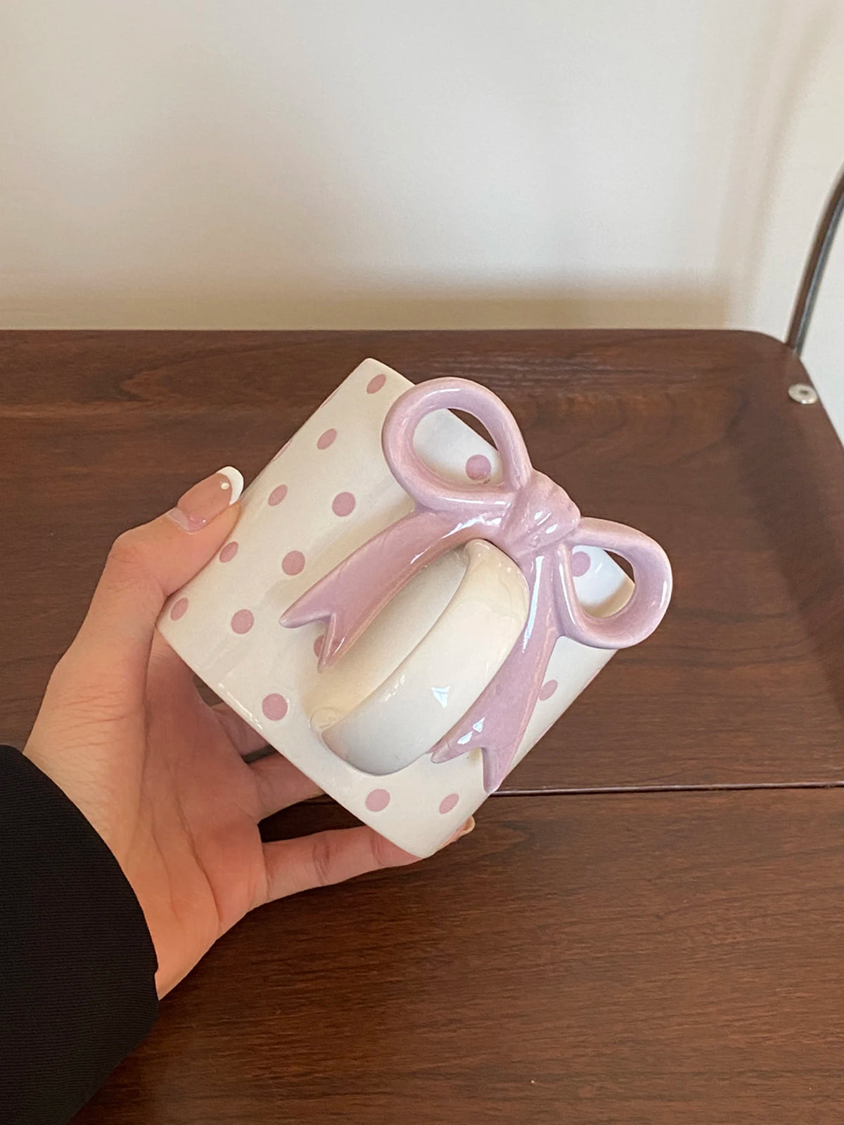 Checkered Bow-Handle Ceramic Mug