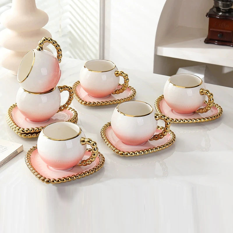 Gold-Dot Heart Porcelain Cup & Saucer