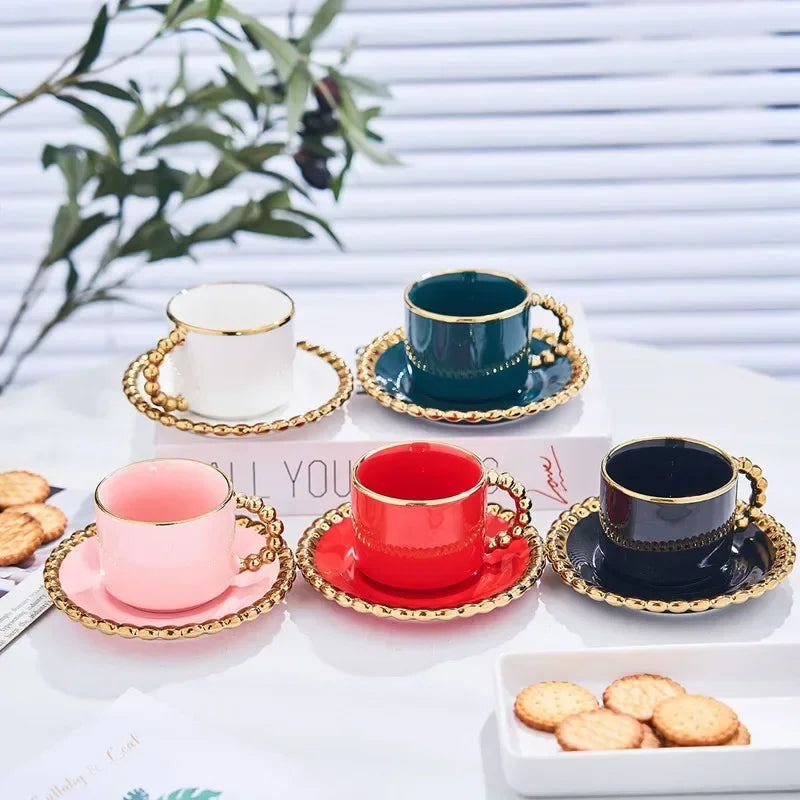 Gold-Inlay Turkish Coffee Cup & Saucer