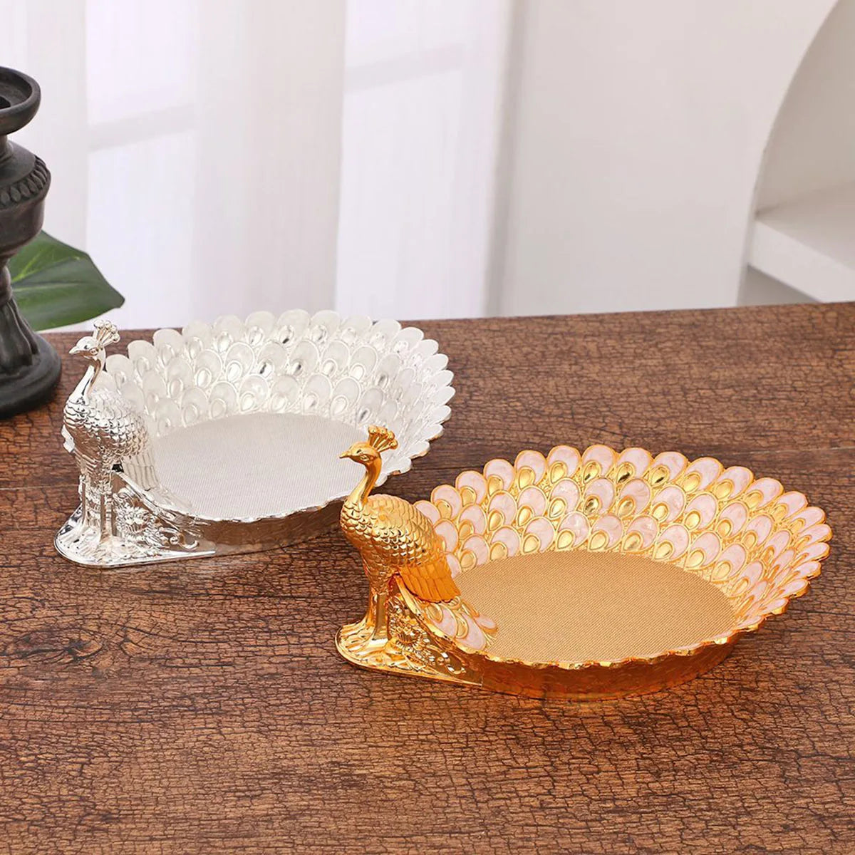 Golden Peacock Decorative Serving Tray
