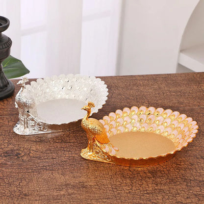 Golden Peacock Decorative Serving Tray