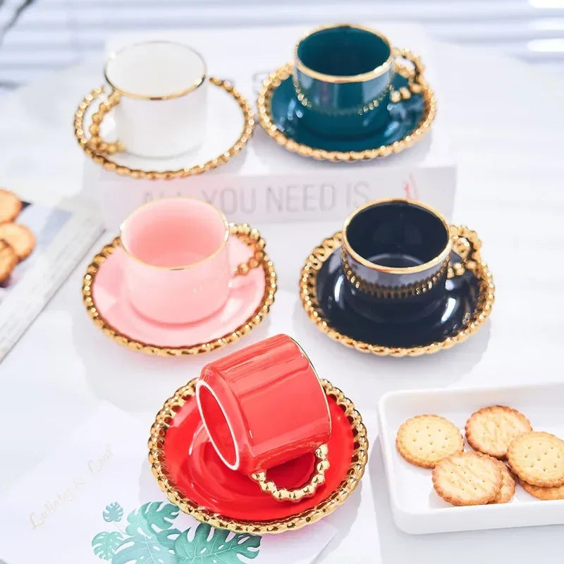 Gold-Inlay Turkish Coffee Cup & Saucer