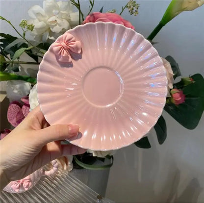 French Pink Bow Ceramic Coffee Cup Set