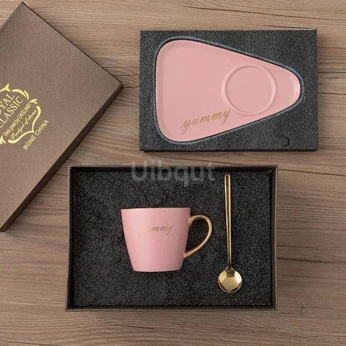 Luxury Ceramic Coffee Cup, Spoon & Saucer Set