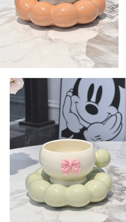 Bow Ceramic Coffee Cup & Flower Saucer