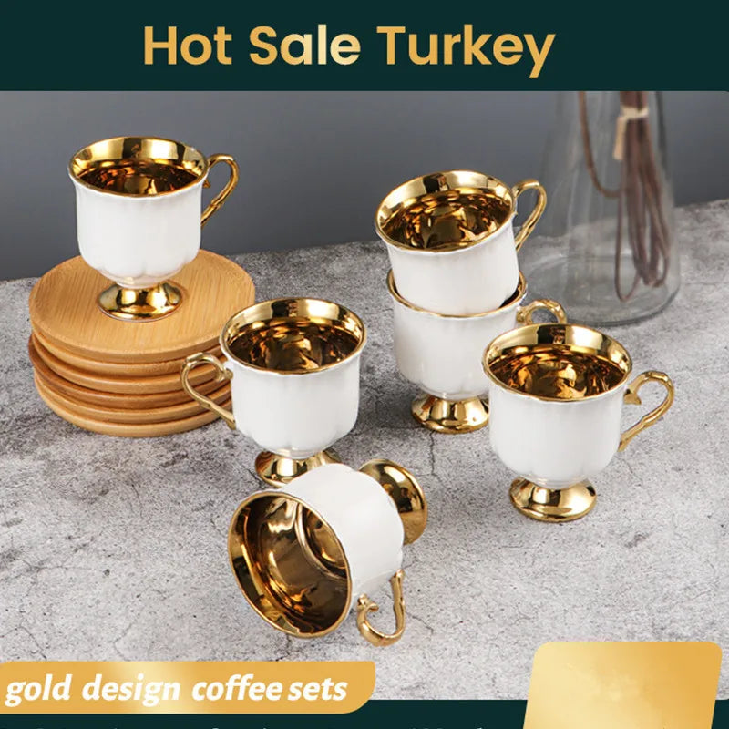 Embossed Turkish Coffee Cups & Saucers – Set of 2