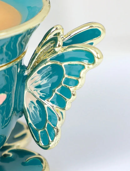 SHINNYGIFTS Hand Painted Enameled Small Coffee Cup Trinket Box Butterfly Style Decorative Jewelry Box with Hinged Unique Gift