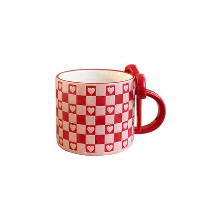 Checkered Bow-Handle Ceramic Mug