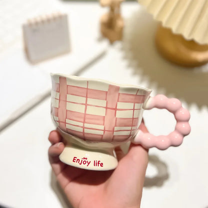 Cute ceramic cup as a holiday gift for girls - water cup with flowers, travel companion cup, coffee cup