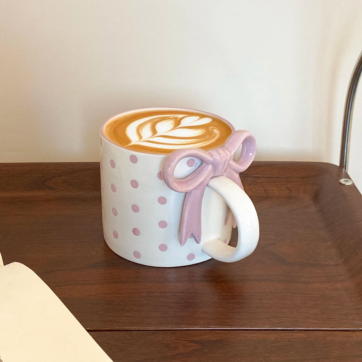 Checkered Bow-Handle Ceramic Mug