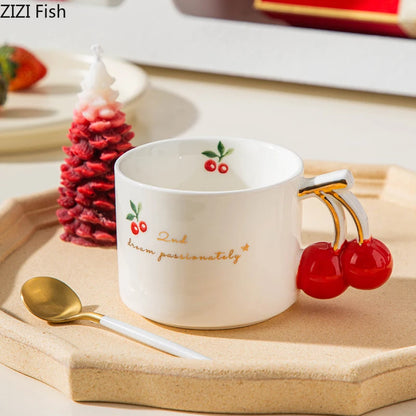 Gold-Rim Cherry Porcelain Mug