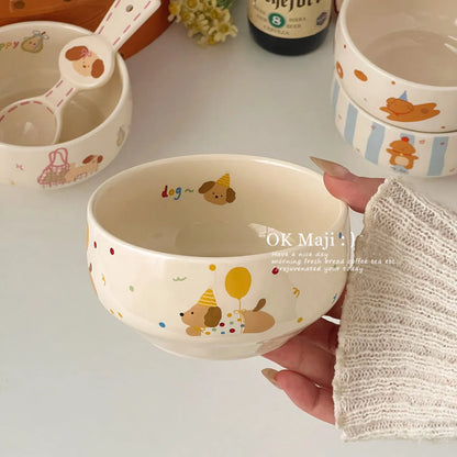 Ceramic Yogurt Bowl with Spoon Fruit Oatmeal Breakfast Bowl Rice Bowl Tableware