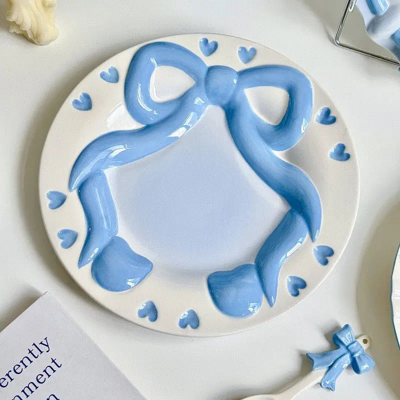 Bow Underglaze Tableware French Romantic Relief Three-dimensional Ceramic Plate Exquisite Plate Bowl Dessert Plate Gift