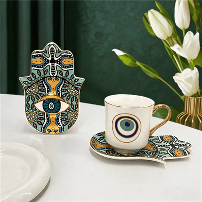 Hamsa Evil Eye Coffee Cup & Saucer – 200ml