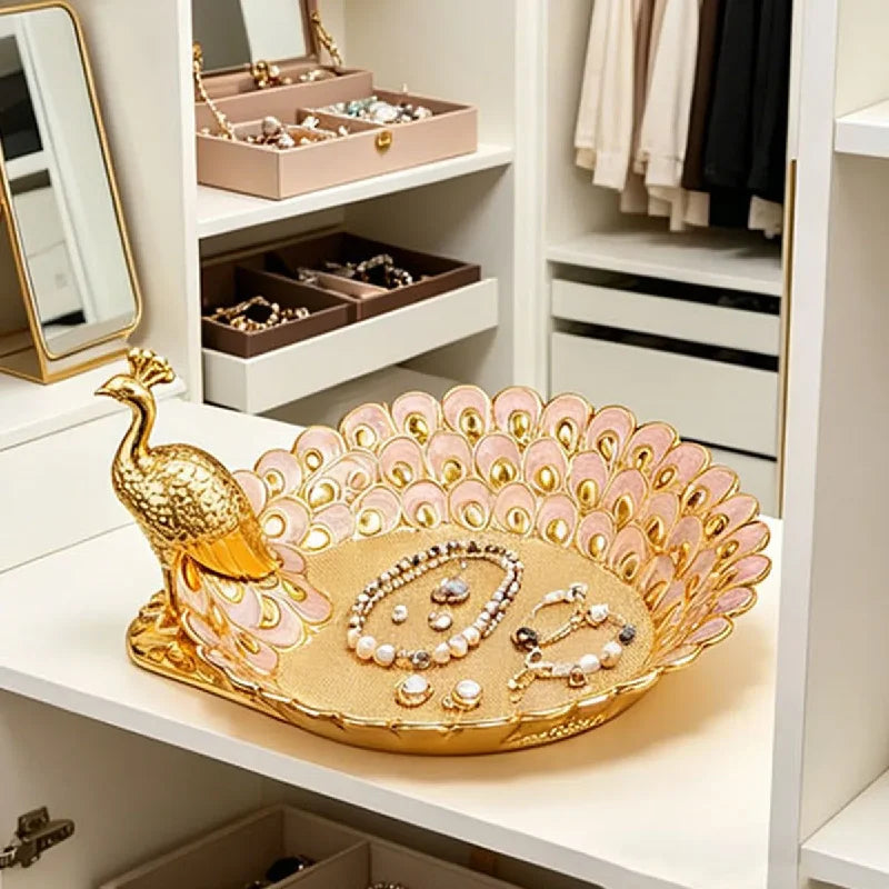 Golden Peacock Decorative Serving Tray