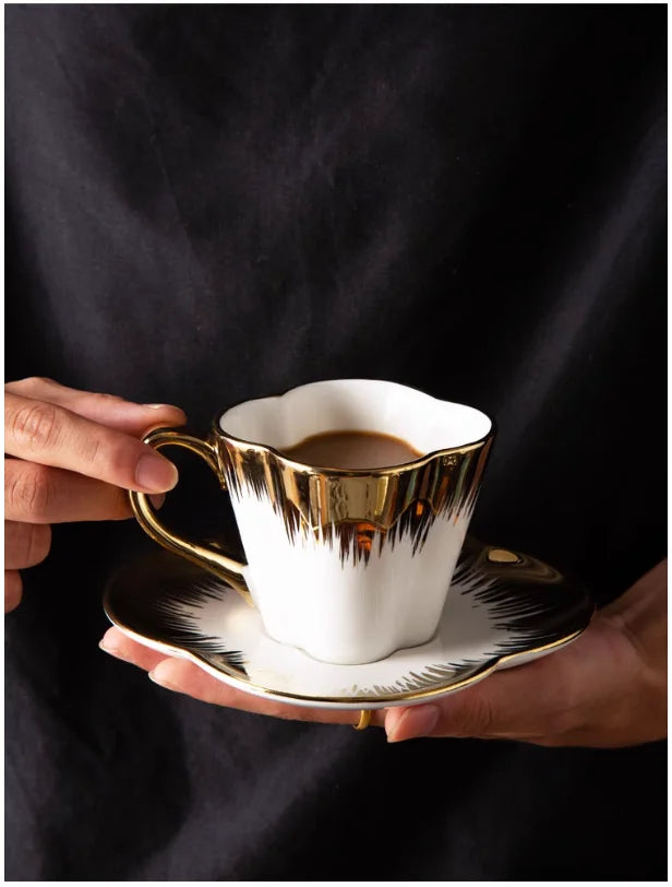 Gold-Handle Bone China Cup & Saucer Set