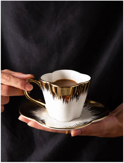 Gold-Handle Bone China Cup & Saucer Set