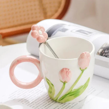 Tulip Ceramic Mug & Spoon