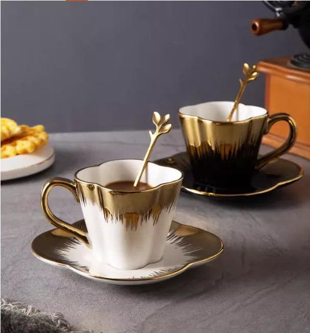 Gold-Handle Bone China Cup & Saucer Set