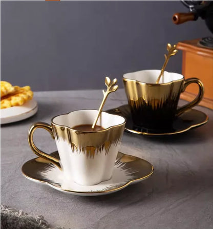 Gold-Handle Bone China Cup & Saucer Set
