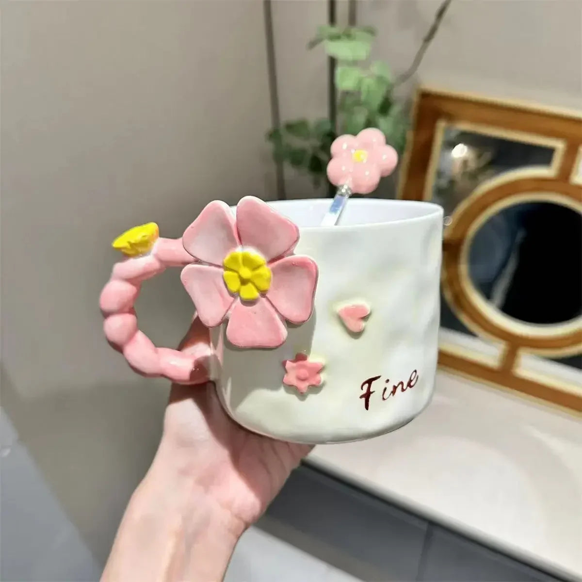 3D Flower Ceramic Mug