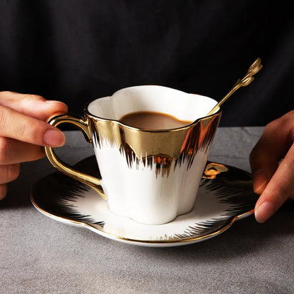 Gold-Handle Bone China Cup & Saucer Set