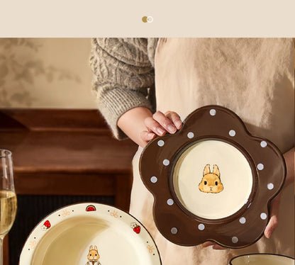 Creative Rabbit Pattern Ceramic Bowl Relief Porcelain Rice Bowls 4.5Inches Cute Home Yogurt Small Bowl Tableware Cake Fruit Bowl