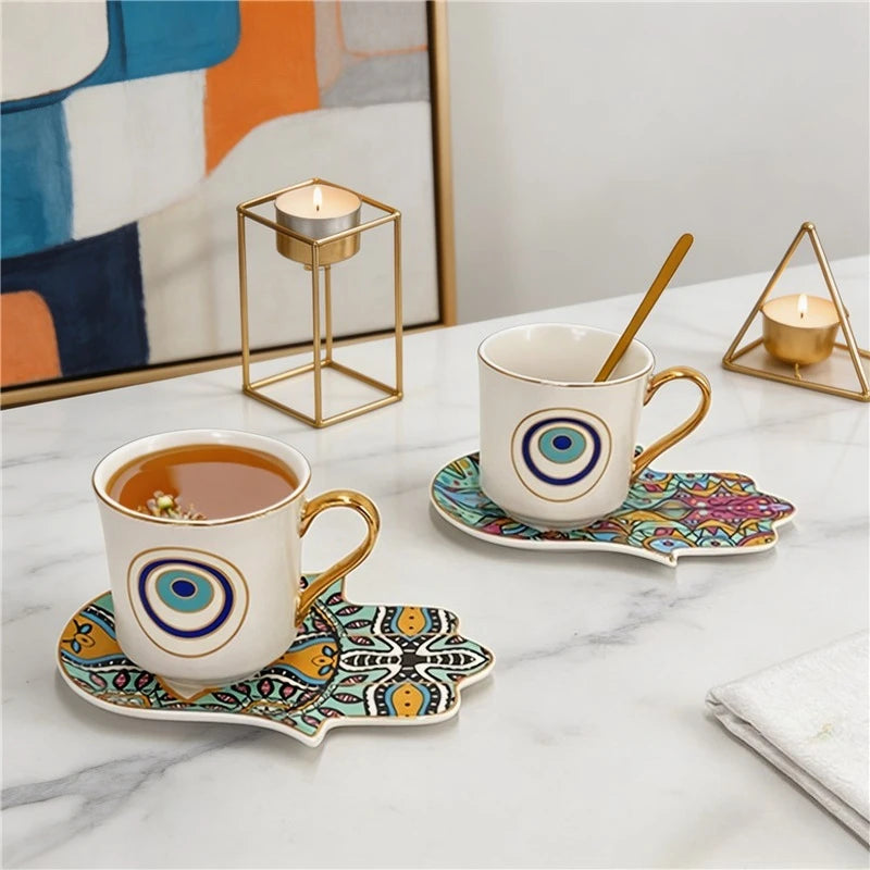 Hamsa Evil Eye Coffee Cup & Saucer – 200ml