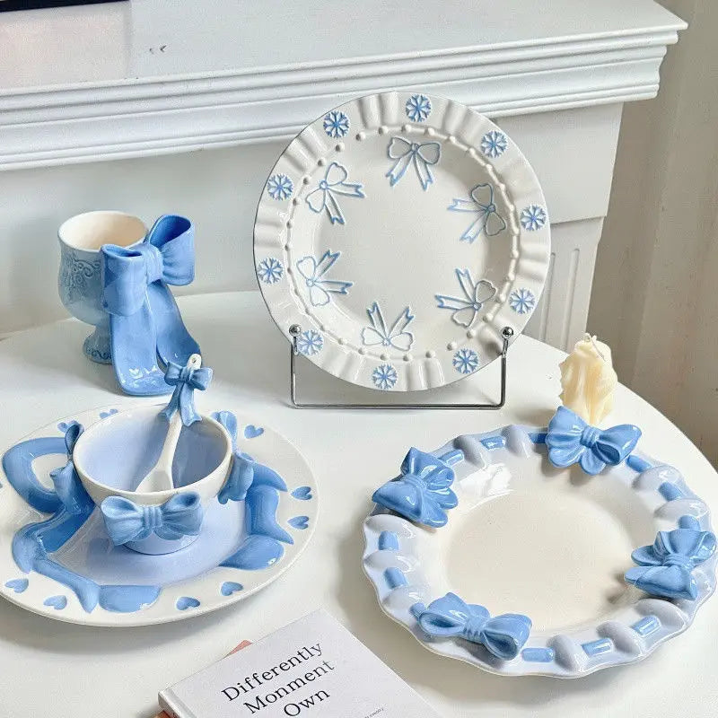 Bow Relief Ceramic Dessert Plate