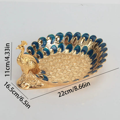 Golden Peacock Decorative Serving Tray