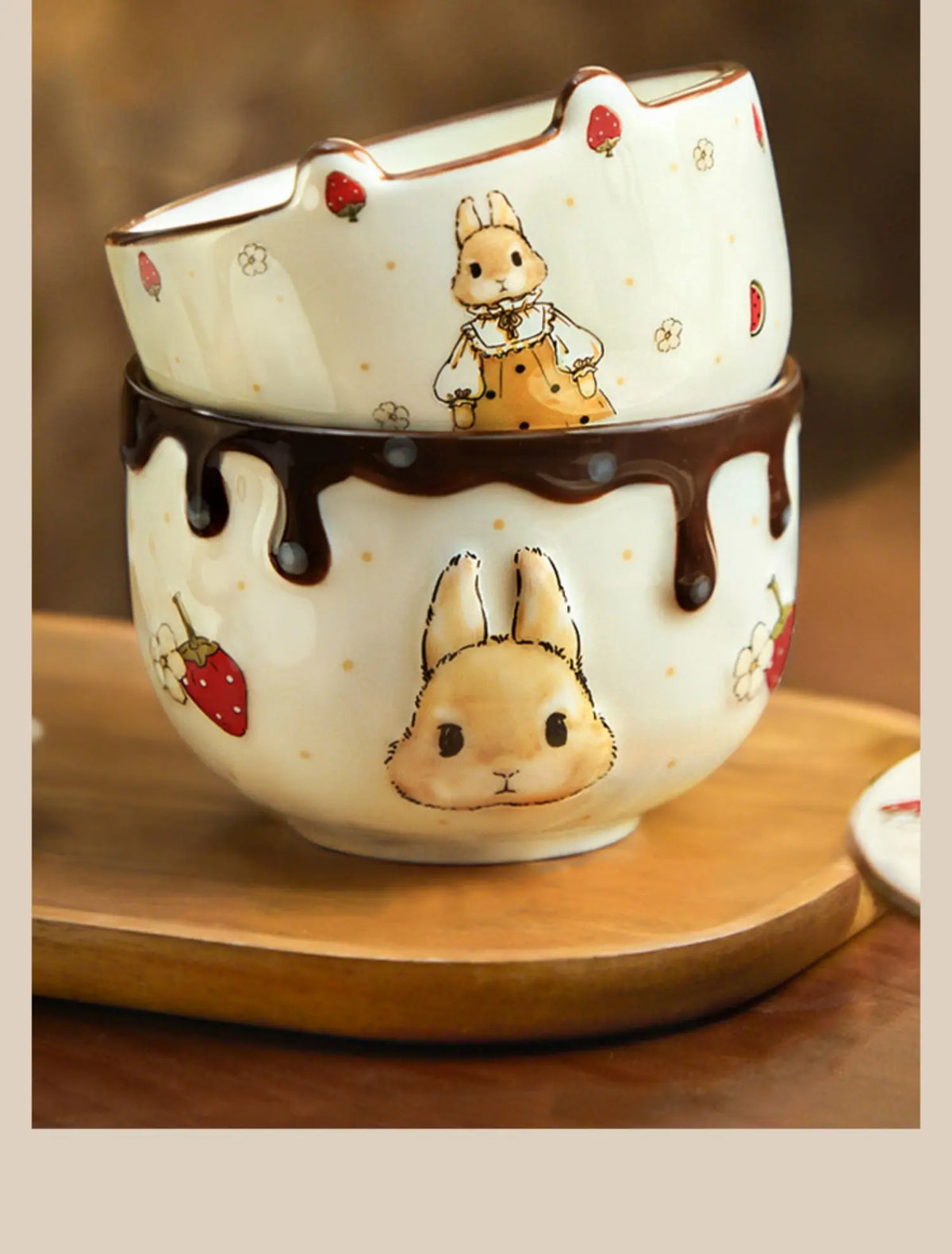 Creative Rabbit Pattern Ceramic Bowl Relief Porcelain Rice Bowls 4.5Inches Cute Home Yogurt Small Bowl Tableware Cake Fruit Bowl