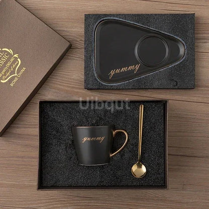 Luxury Ceramic Coffee Cup, Spoon & Saucer Set